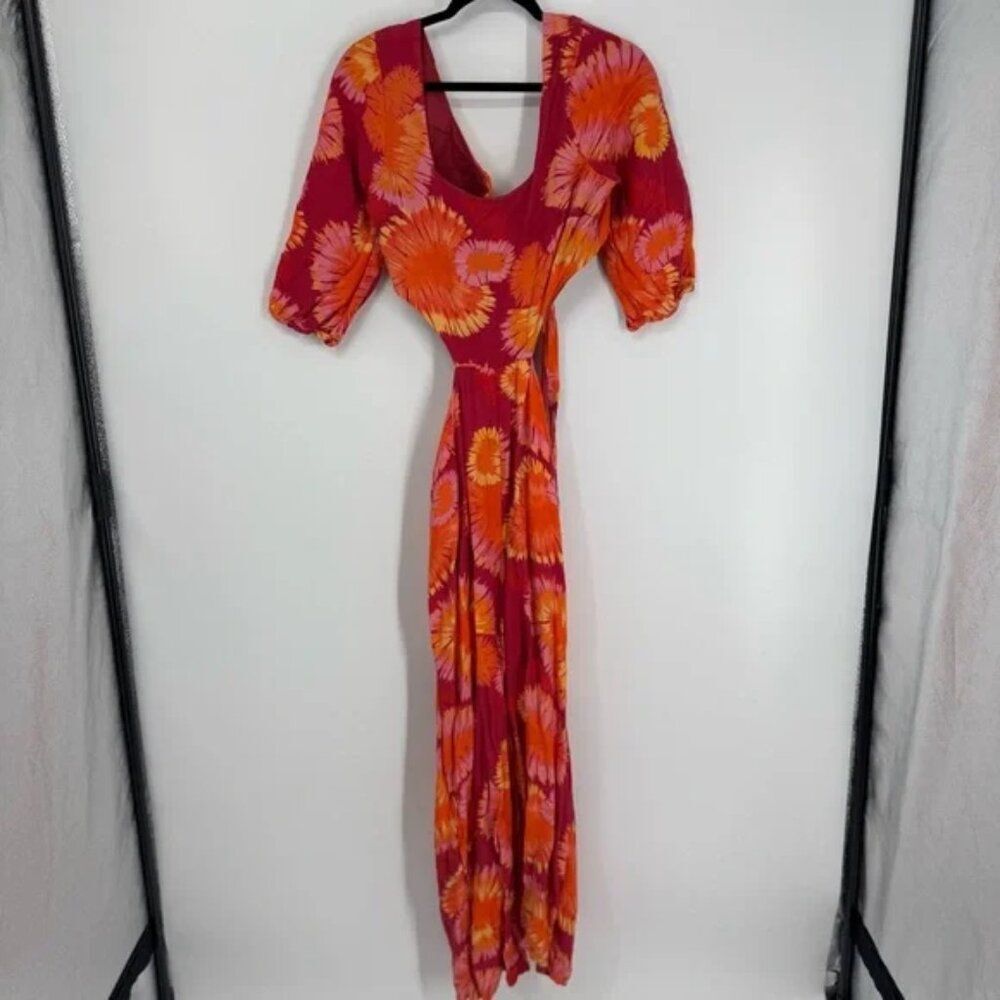 FARM Rio x Anthropologie Tie-Back Cutout wide leg linen blend Jumpsuit Tie dye M - Picture 6 of 7